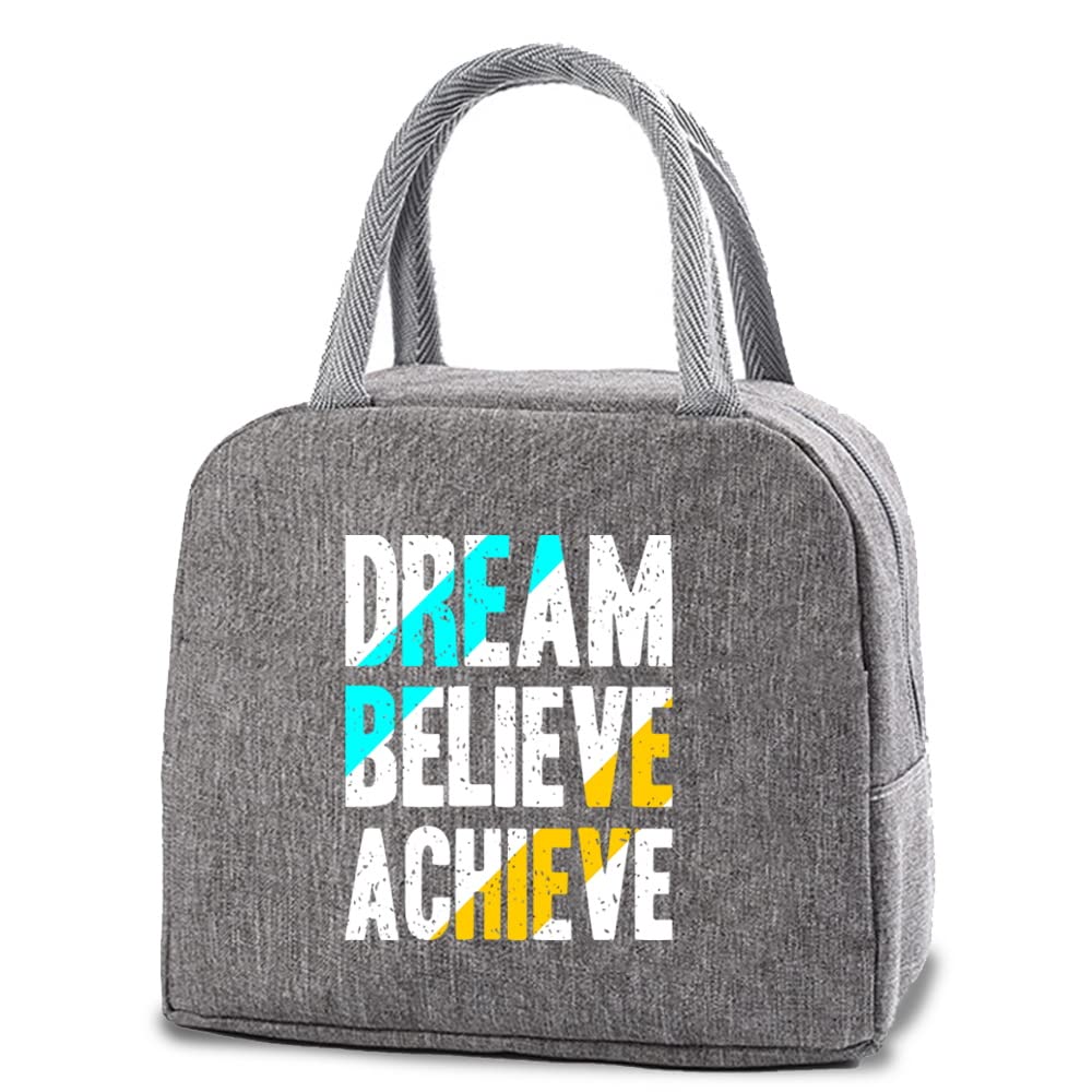 Insulated Lunch Bag Tote Bag for Women Wide Open Insulated Cooler Bag Water-Resistant Thermal Leak-Proof Lunch Organizer for Men Girls Children Outdoor Picnic Work (Dream Believe Achieve)