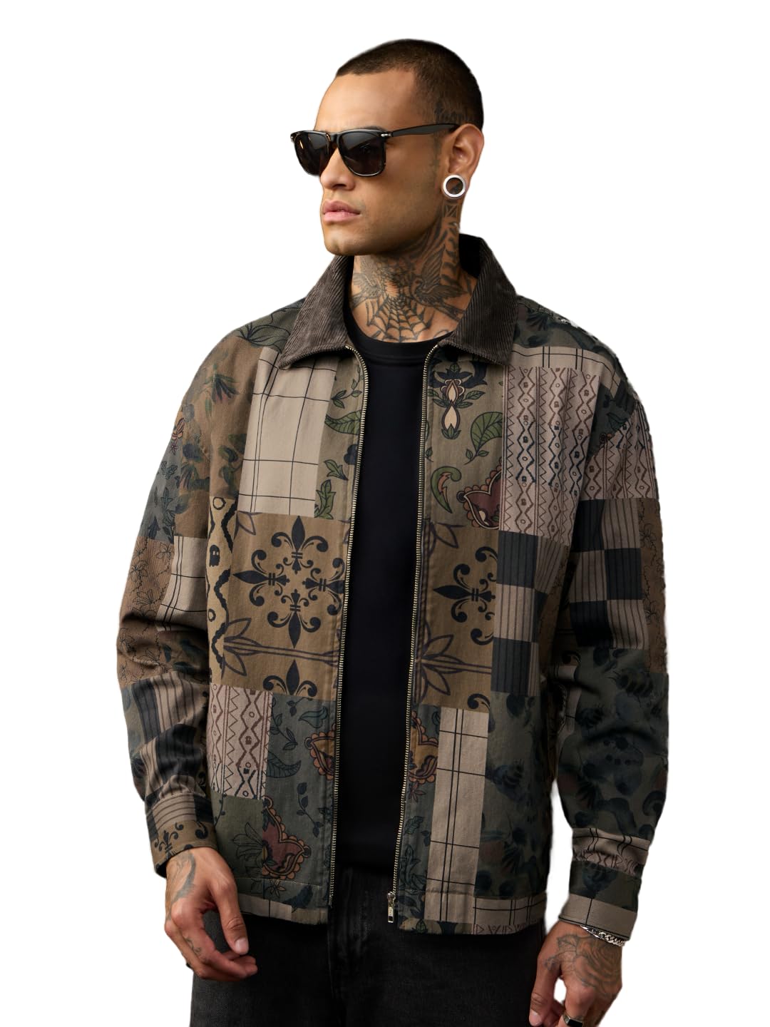 the souled store Vintage Dreams Men and Boys Full Sleeves Spread Collar Olive Green Graphic Printed Cotton Oversized Fit Corduroy Collar Lightweight Everyday Casual Shackets-picture-13