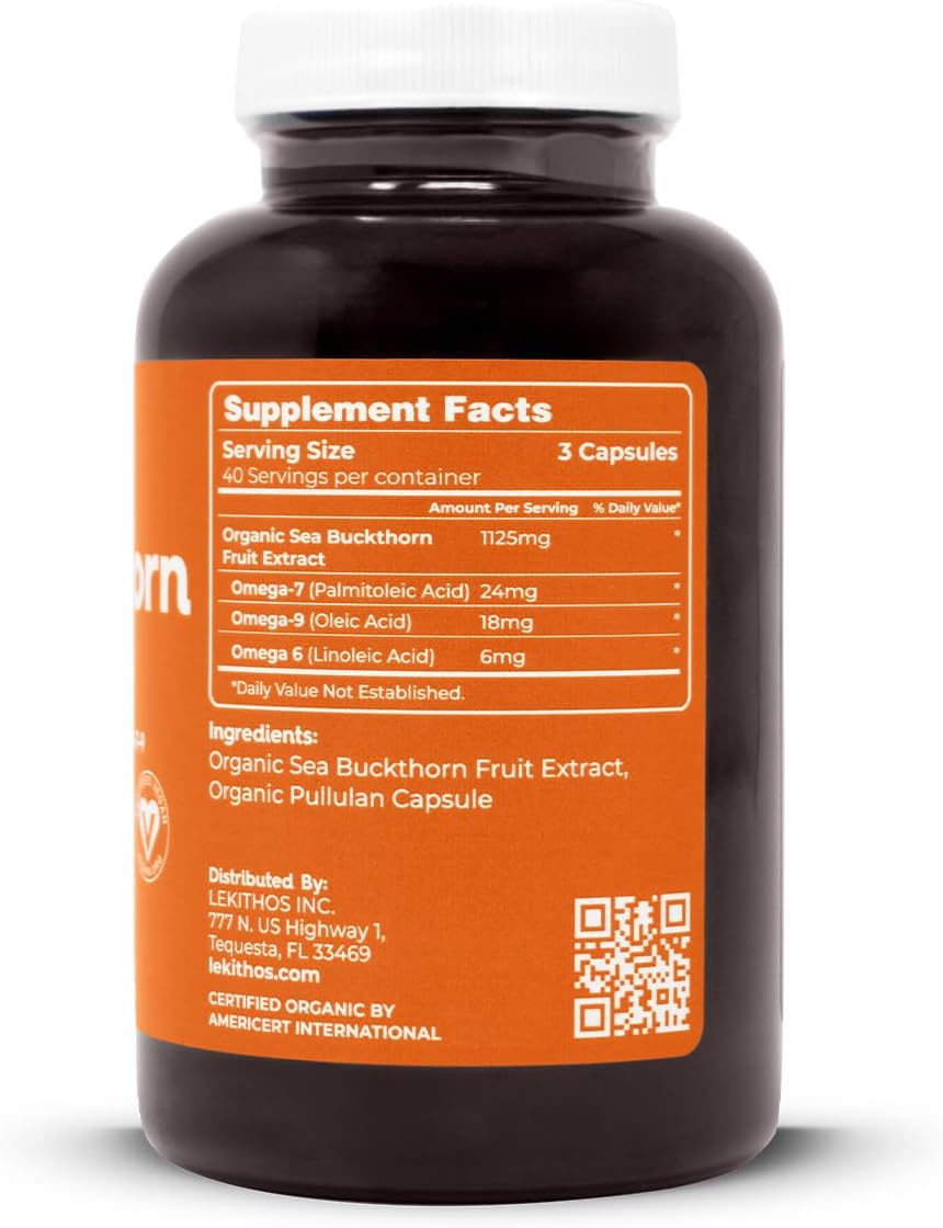 Sea Buckthorn Capsules, 120 Count Powder Capsules, USDA Organic Superfood Supplement Complete with 1125mg Per Serving, Omega 6 and 7, Omega 9 - Image 4