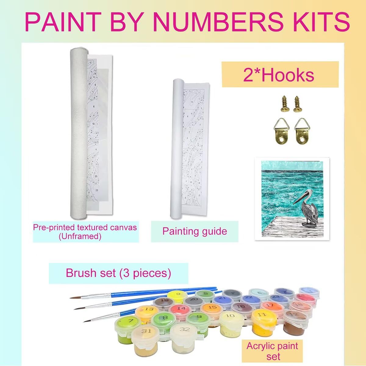 Dipingere con i Numeri Bird, Paint by Numbers Adulti Oceano, Fai da te Creativi Adulti Quadri da Dipingere Numerati Kit per Decorazione Della Parete di Casa, Regalo 100x135 cm Senza Cornice 72-P