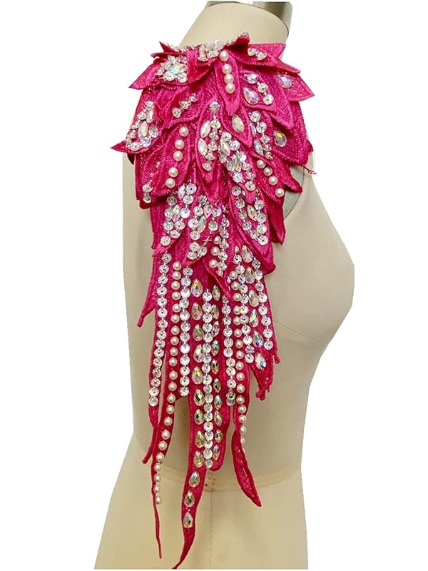 Zbroh Handmade 18 Colour Sew on Rhinestones Pearl Lace Applique Handsewing Beads Trim Patches for Dress Clothes Accessory (Rose red) by Zbroh - Image 3