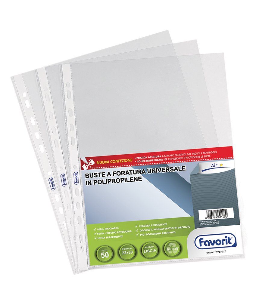 Buste foratura universale Liscio Super Clear Favorit-Strd-Banda trasp.-22x30 cm 01021501 (conf.50)