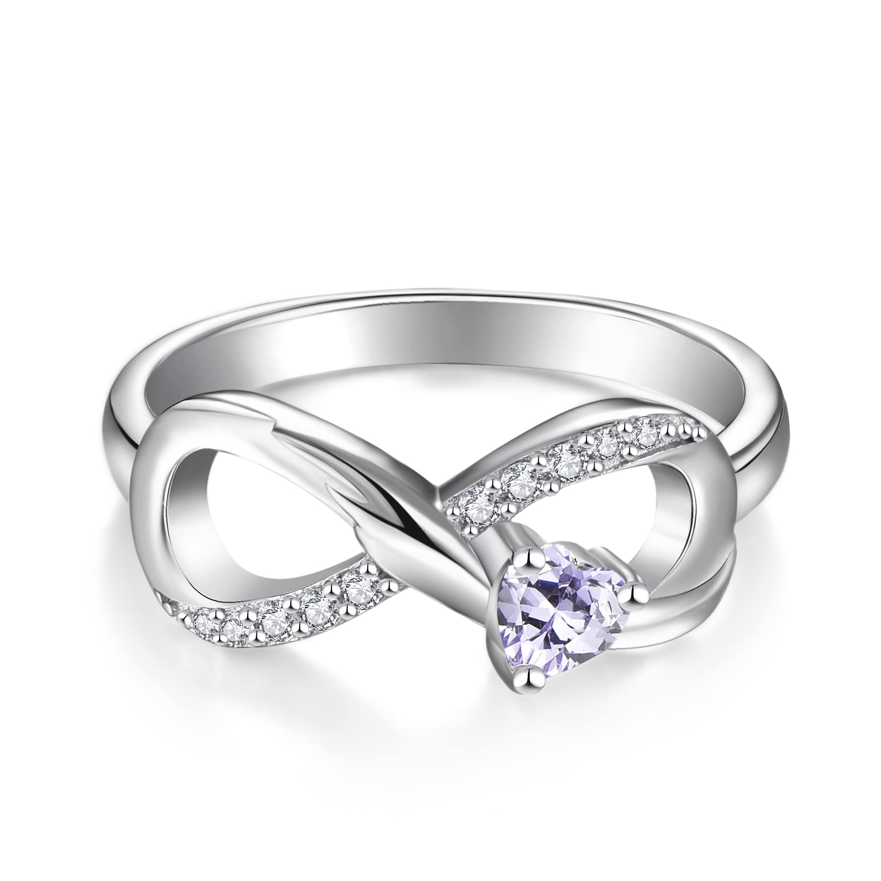 starchenie Anillo Infinito Anillo de Compromiso con Piedra Natal de Corazón de Plata de ley 925 para Mujer