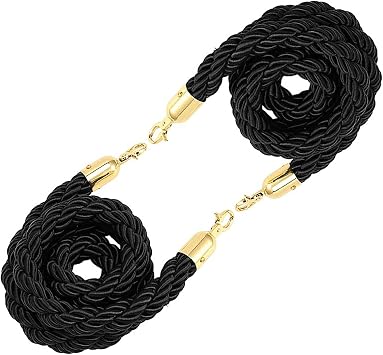Stanchion Rope 2ft 3ft 5ft 6ft 7ft 8ft 9ft 10ft Queue Barrier Ropes, Safety Stanchion Crowd Control Rope for Red Carpet Theaters Bank, Black Railing Suspension Rope105cm3.5ft