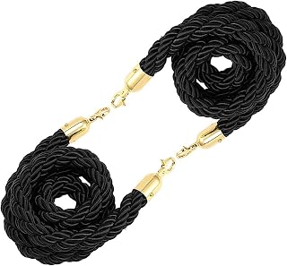 Stanchion Rope 2ft 3ft 5ft 6ft 7ft 8ft 9ft 10ft Queue Barrier Ropes, Safety Stanchion Crowd Control Rope for Red Carpet Theaters Bank, Black Railing Suspension Rope(105cm(3.5ft))