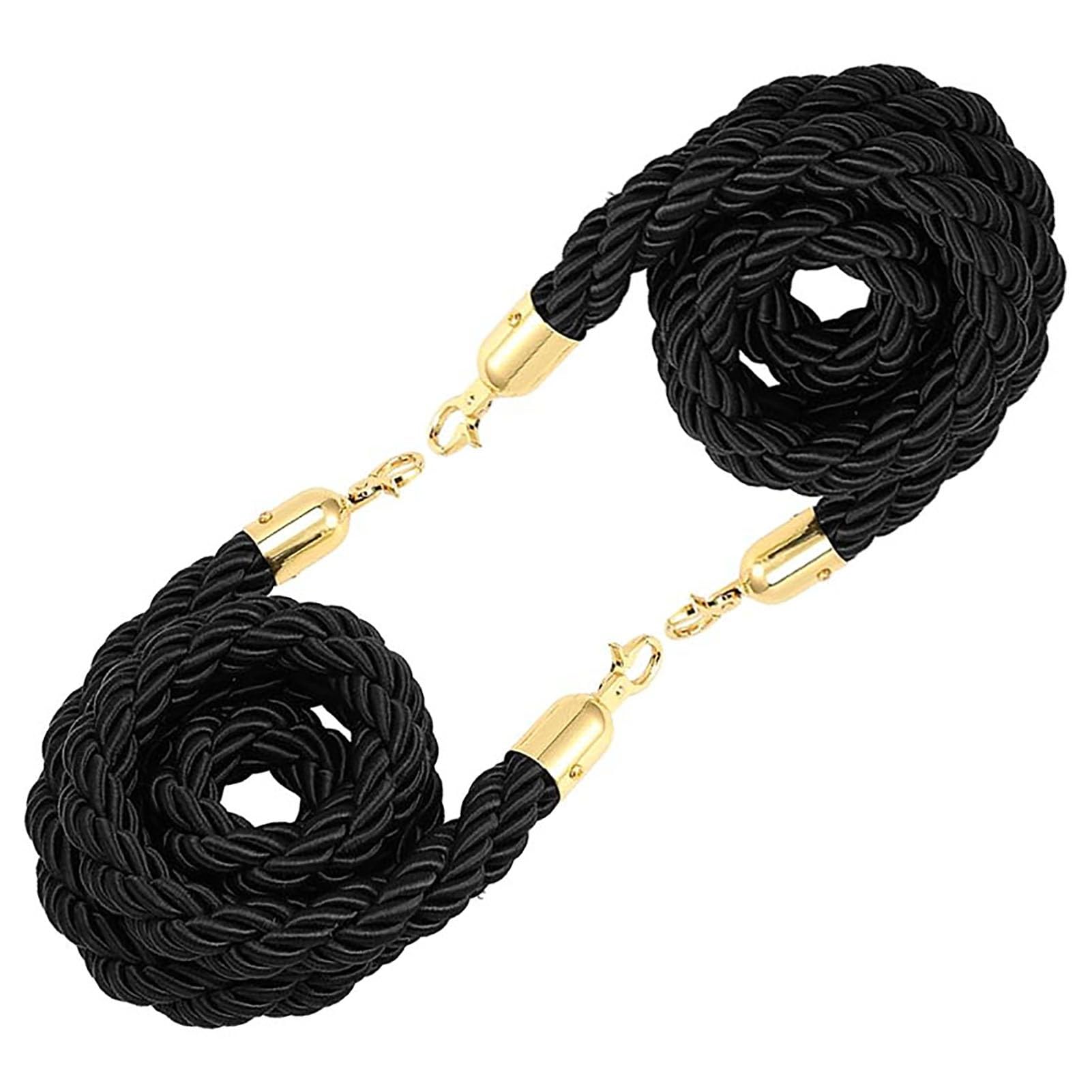 Oracra Stanchion Rope 2ft 3ft 5ft 6ft 7ft 8ft 9ft 10ft Queue Barrier Ropes, Safety Stanchion Crowd Control Rope for Red Carpet Theaters Bank, Black Railing Suspension Rope(105cm(3.5ft))