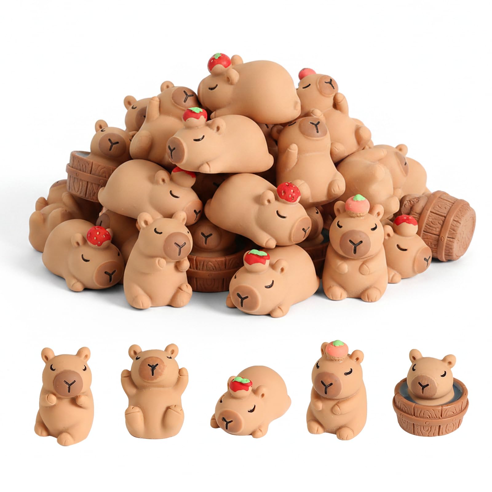 BaiDrivora Capybara Cake Decorations - 35Pcs 7 Styles Mini Resin Capybara Figurines, Cute Lifelike Capybara Ornaments, Tiny Decorative Resin Animals For Garden Dollhouse Landscape DIY Craft