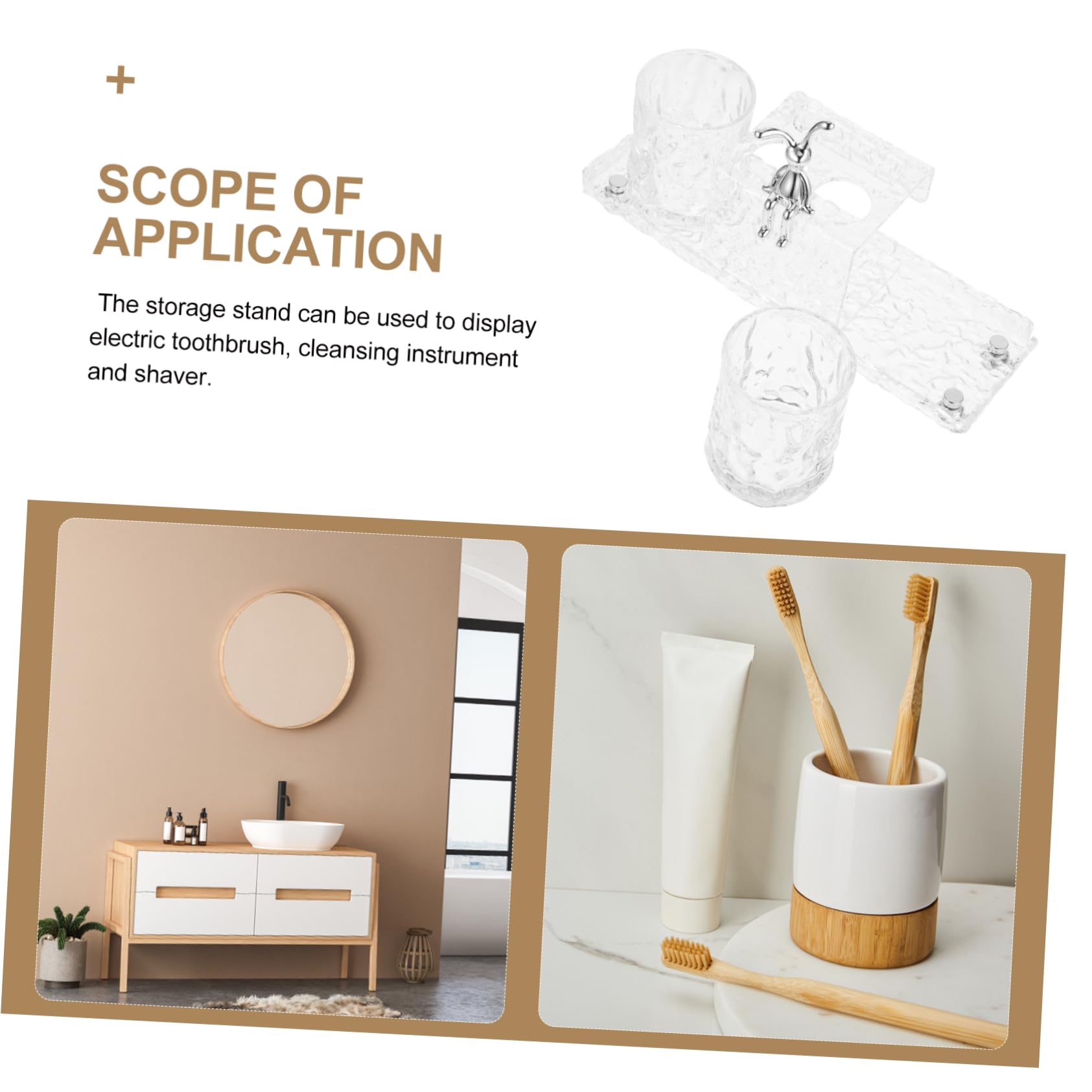 WOONEKY Zahnbürstenhalter für Badezimmer mit 2 Bechern Acryl Aufbewahrungsschale Organizer Tablett für Arbeitsplatte Zahnputzbecher für Kinder