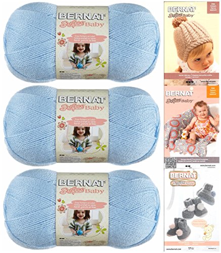 Bernat Softee Baby Yarn 3 Pack Bundle Includes 3 Patterns DK Light Worsted