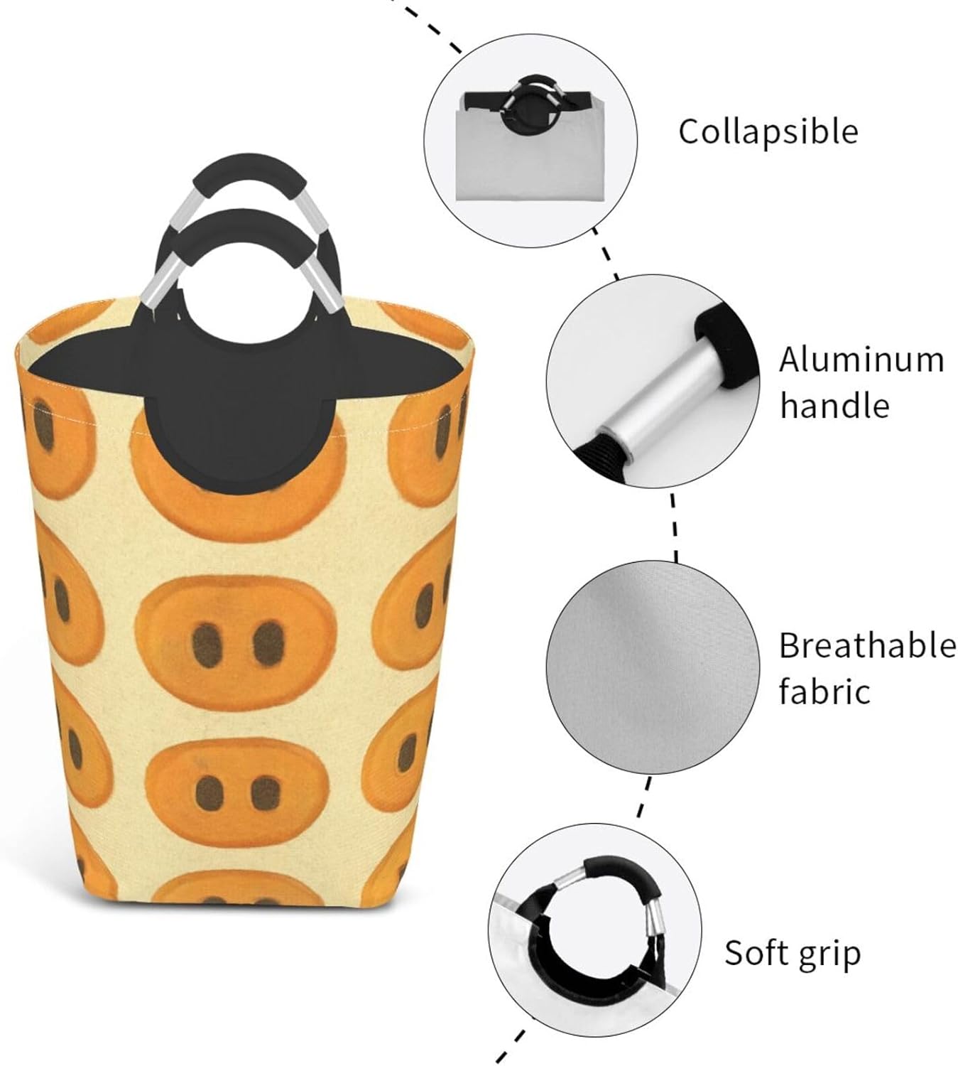 50l Laundry Basket Vintage Pig Nose Waterproof Laundry Hamper Foldable Clothes Laundry Bag With Handles
