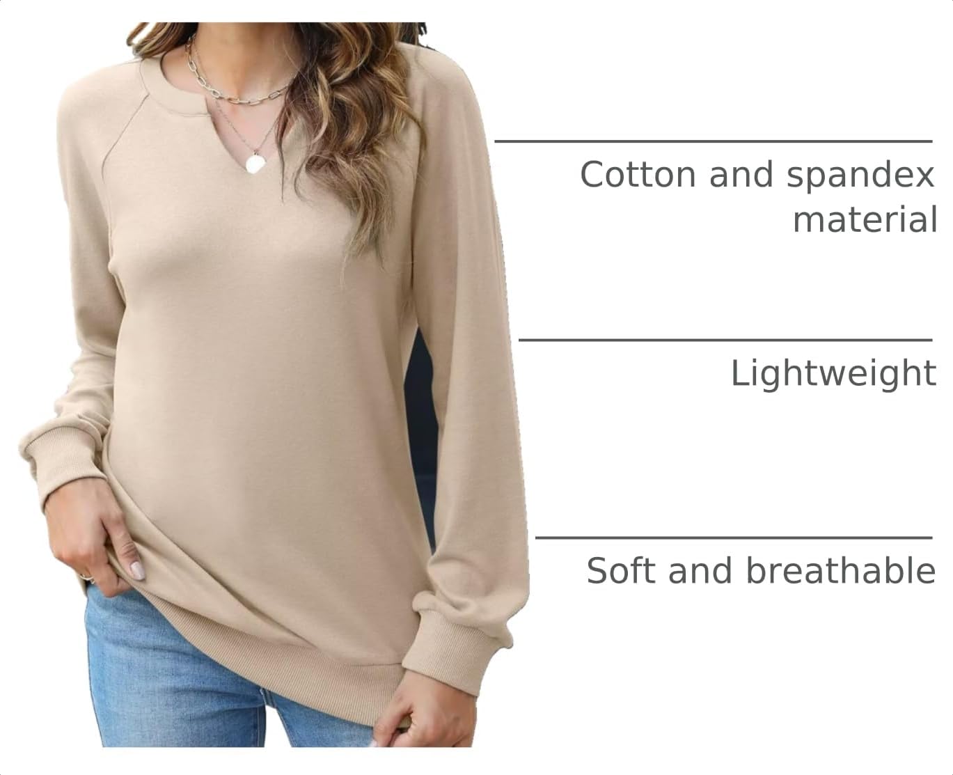 EADINVE Womens V Neck Sweatshirts Casual Long Sleeve Lightweight Pullover image 4