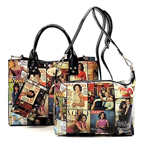 AMY&JOEY Glossy magazine cover collage crossbody bag purses Michelle Obama mini handbag (MULTI/BLACK) Cover