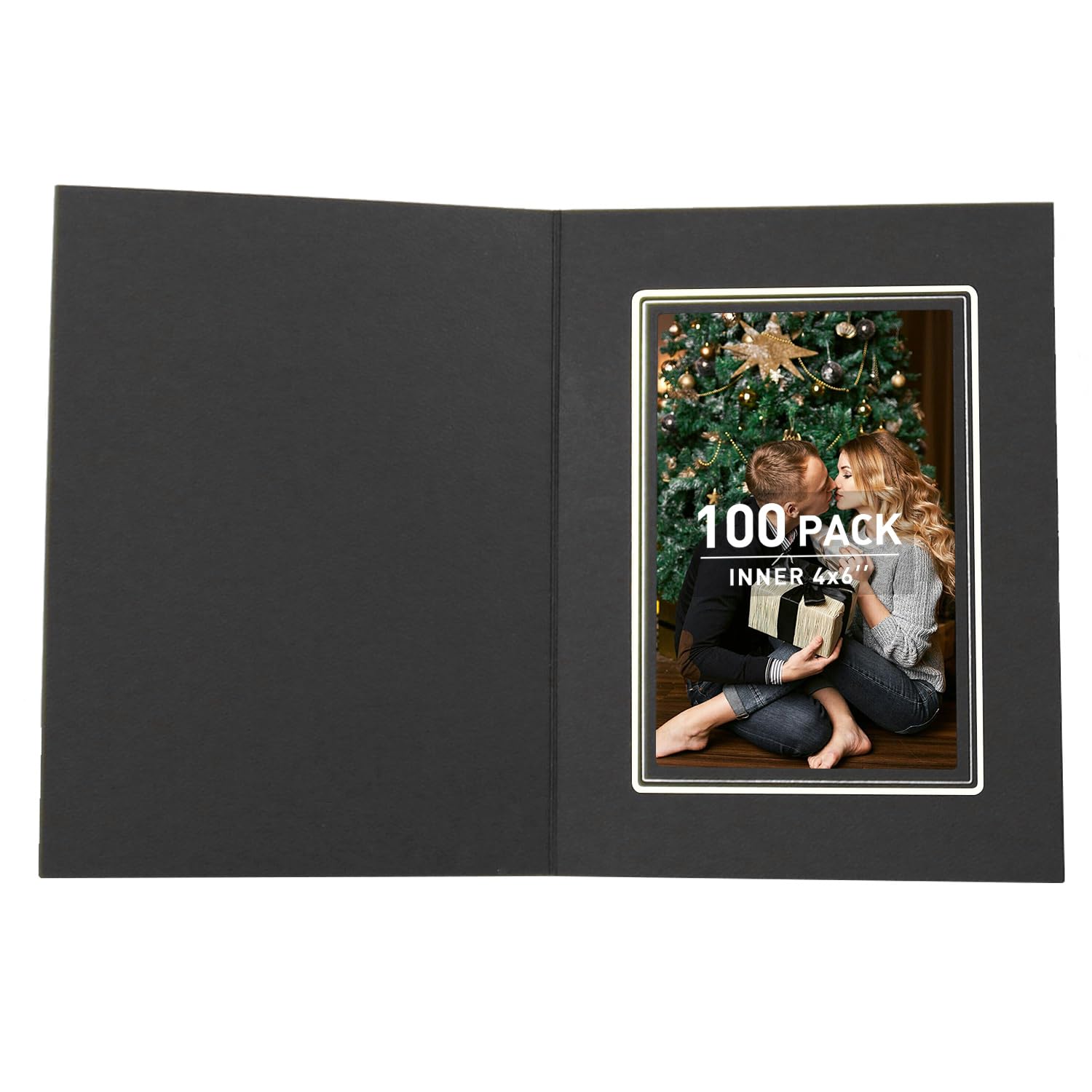 Golden State Art, Pack of 100, 4x6 Photo Folders, Black with Silver Lining, Display Album