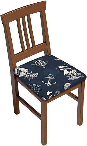 Juego de 2 fundas de cojín para sillas de comedor náuticas vintage, extraíbles y lavables, para sillas de comedor, reutilizables, para sillas de