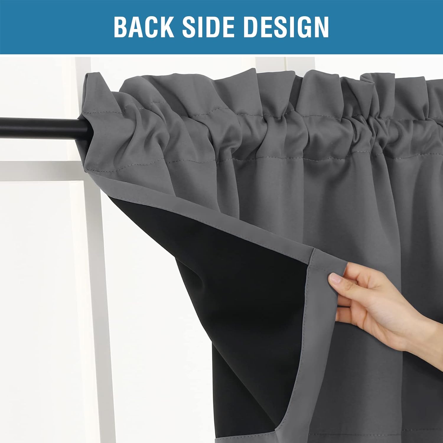 H.VERSAILTEX 100% Blackout Valances for Windows,Valance Curtains for Kitchen Blackout Thermal Insulated Solid Window Curtain Valances, Grey, 52 x 18 Inches, 2 Panel