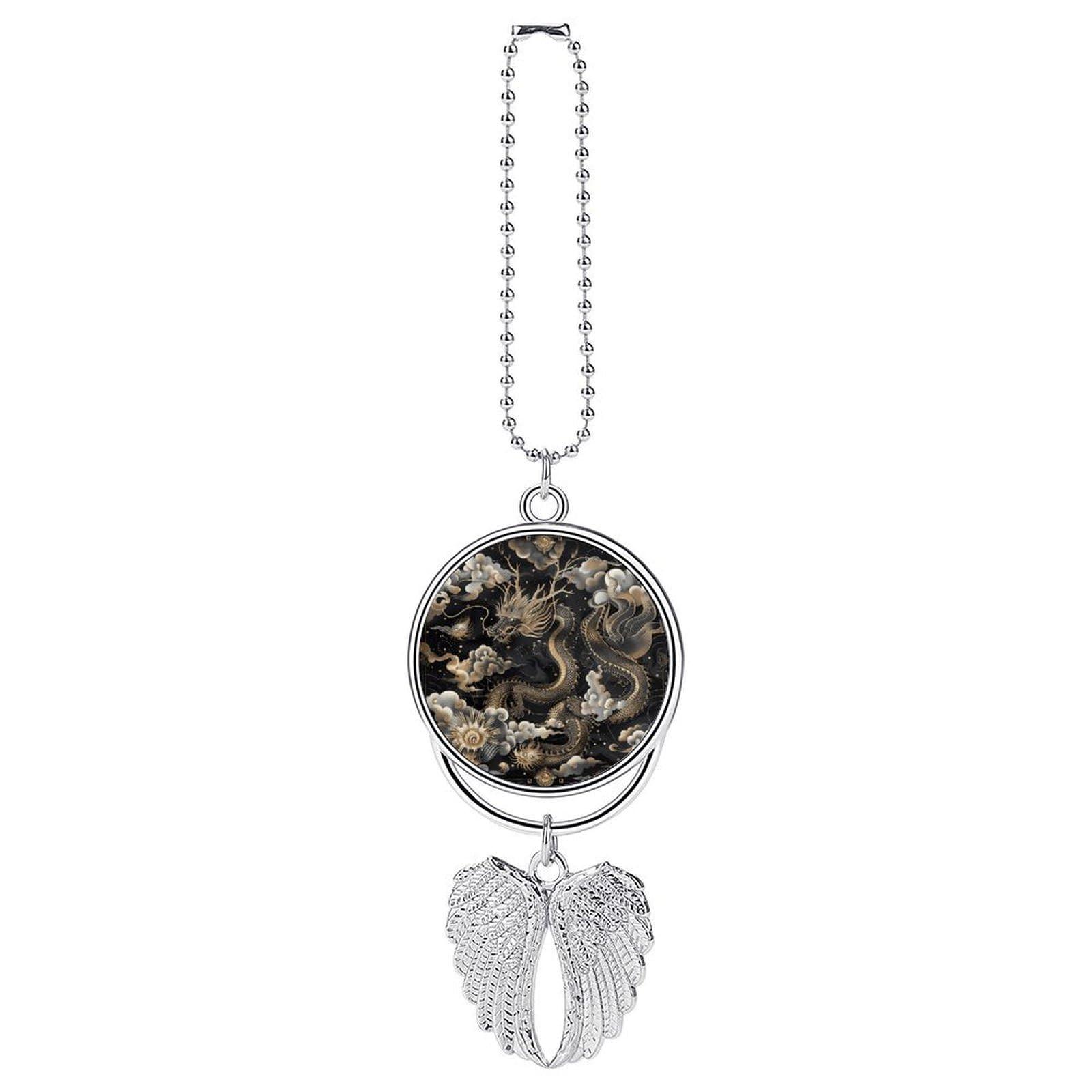 Black Chinese Dragon Car Pendant Car Rearview Mirror Pendant Custom Photo Car Hanging Ornament Car Rear View Mirror Hanging Accessories Angel Wing Car Charm Gift for Men Women