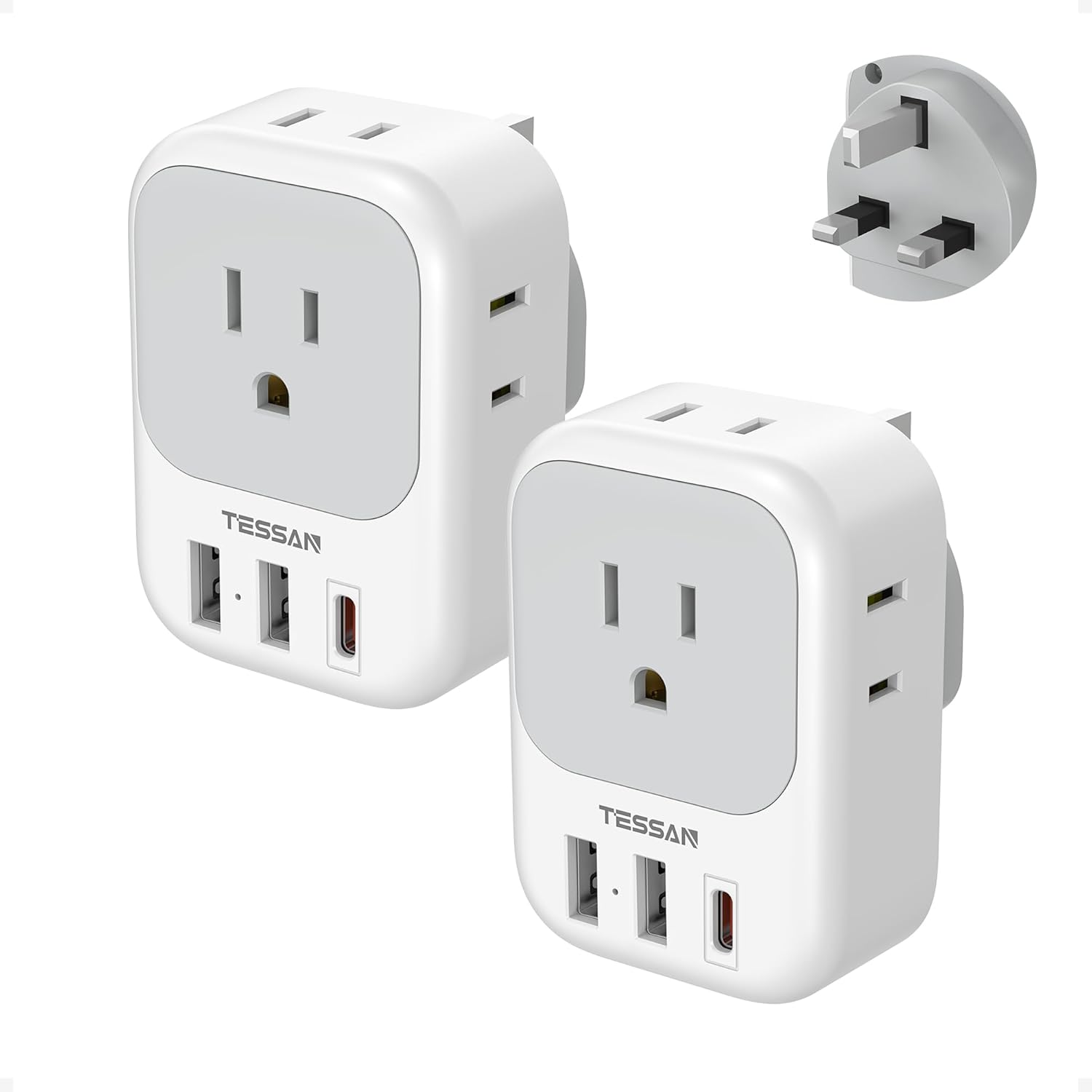 2 Pack European Plug Adapter USB C, TESSAN US to Europe Adapter 4 Outlets 3 USB Charger, Type C International Power Adaptor to Italy Spain France Portugal Iceland Germany, Europe Travel Essentials