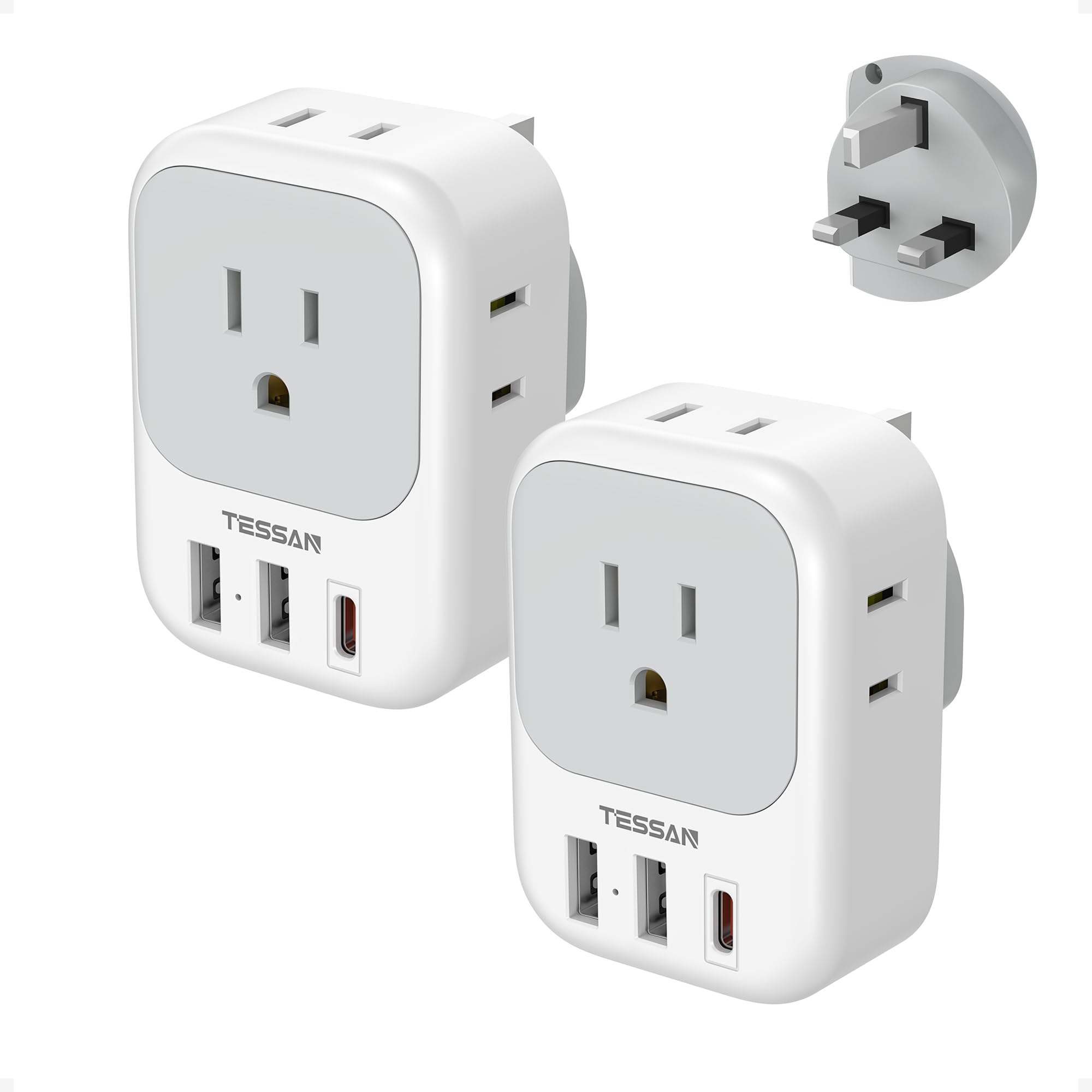 TESSAN UK 2-Pack (4AC+3USB)