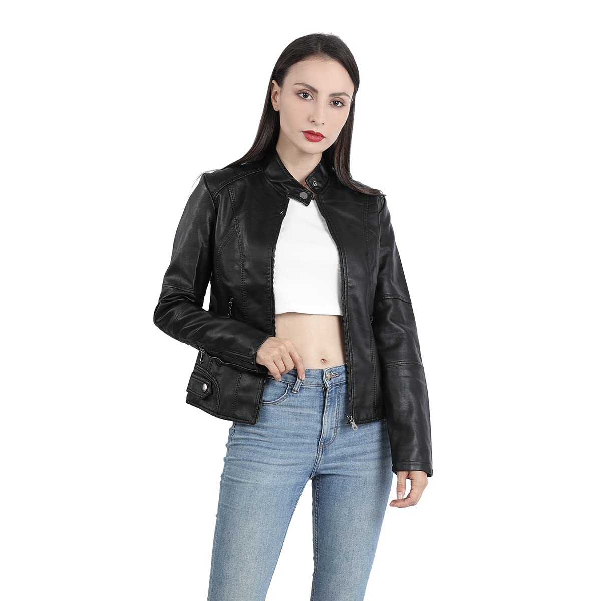 YYNUDA Femme Veste en Cuir PU Bombers Aviateur Moto Blouson Femme Simili Cuir Biker Zippé Chaud Casual