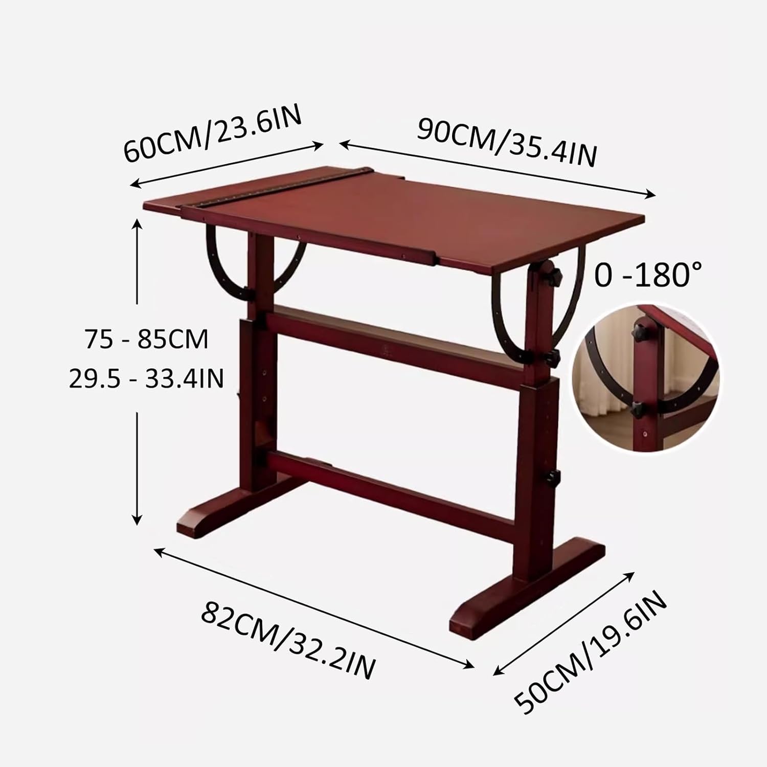 Drafting Desk Drawing Desk for Adults Architect Height Adjustable,for Artist Painters, Crafting, Reading, Writing, Rustic Brown(Walnut Color)