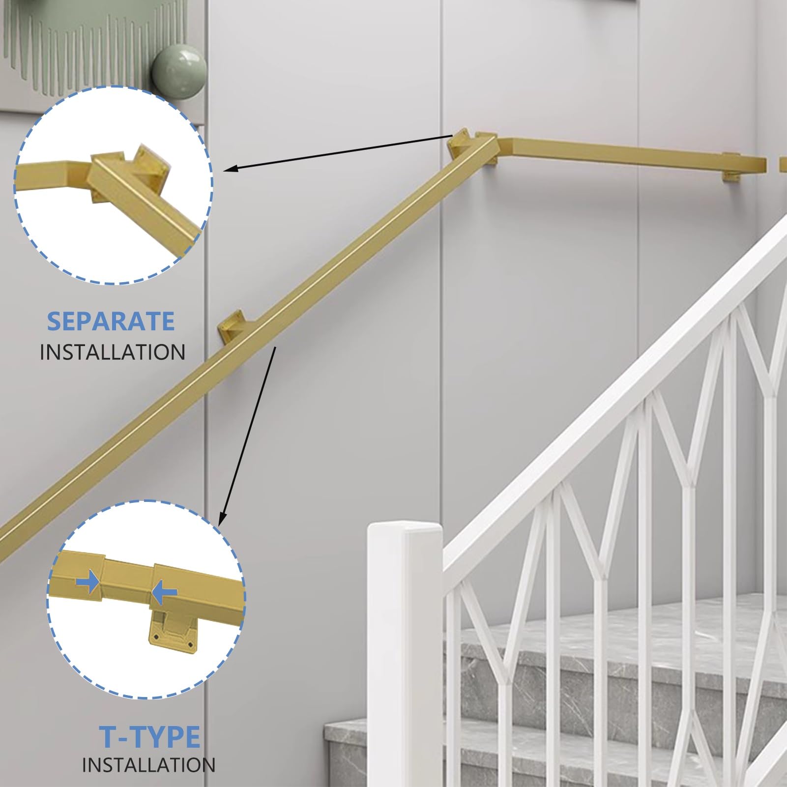 Corrimano In Metallo Dorato 30-600 Cm – Stile Industriale, Per Scale Interne/esterne, Carico 200 Kg, Staffe Incluse