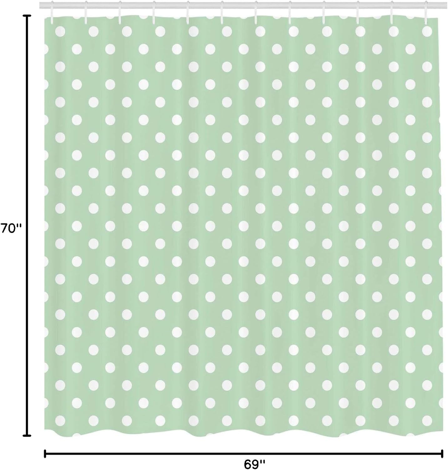 Ambesonne Mint Shower Curtain, Classical Old Fashioned Polka Dots Pattern on Pale Green Fresh Background, Cloth Fabric Bathroom Decor Set with Hooks, 69" W x 70" L, Mint Green