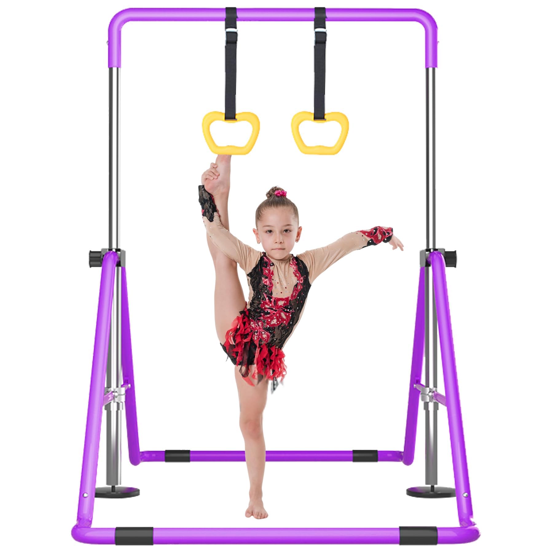 Barre De Gymnastique Pour Enfants Pliable Réglable En Hauteur Avec Anneaux - Rose, Violet Ou Bleu
