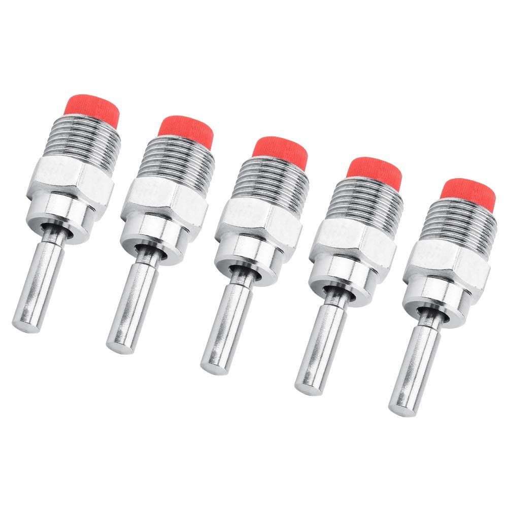 Bebedero de Pezón para Cerdos de Acero Inoxidable NPT 1/2", 5 Piezas, Alimentador Automático de Granja para Cerdas y Lechones con Tapa Roja y Varilla Larga, Gran Rendimiento de Agua