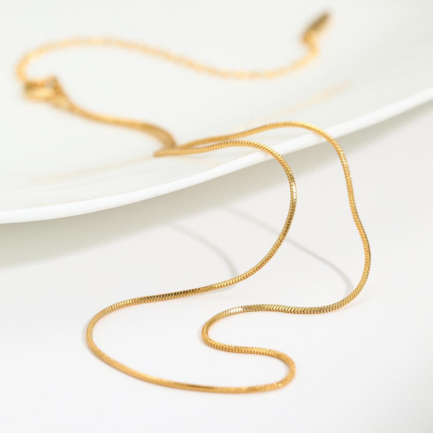 Gold Chain Necklace for Women, Snake Chain Necklace 14k Gold Plated Dainty Thin Chain Choker Necklace for Women Jewelry - Image 2