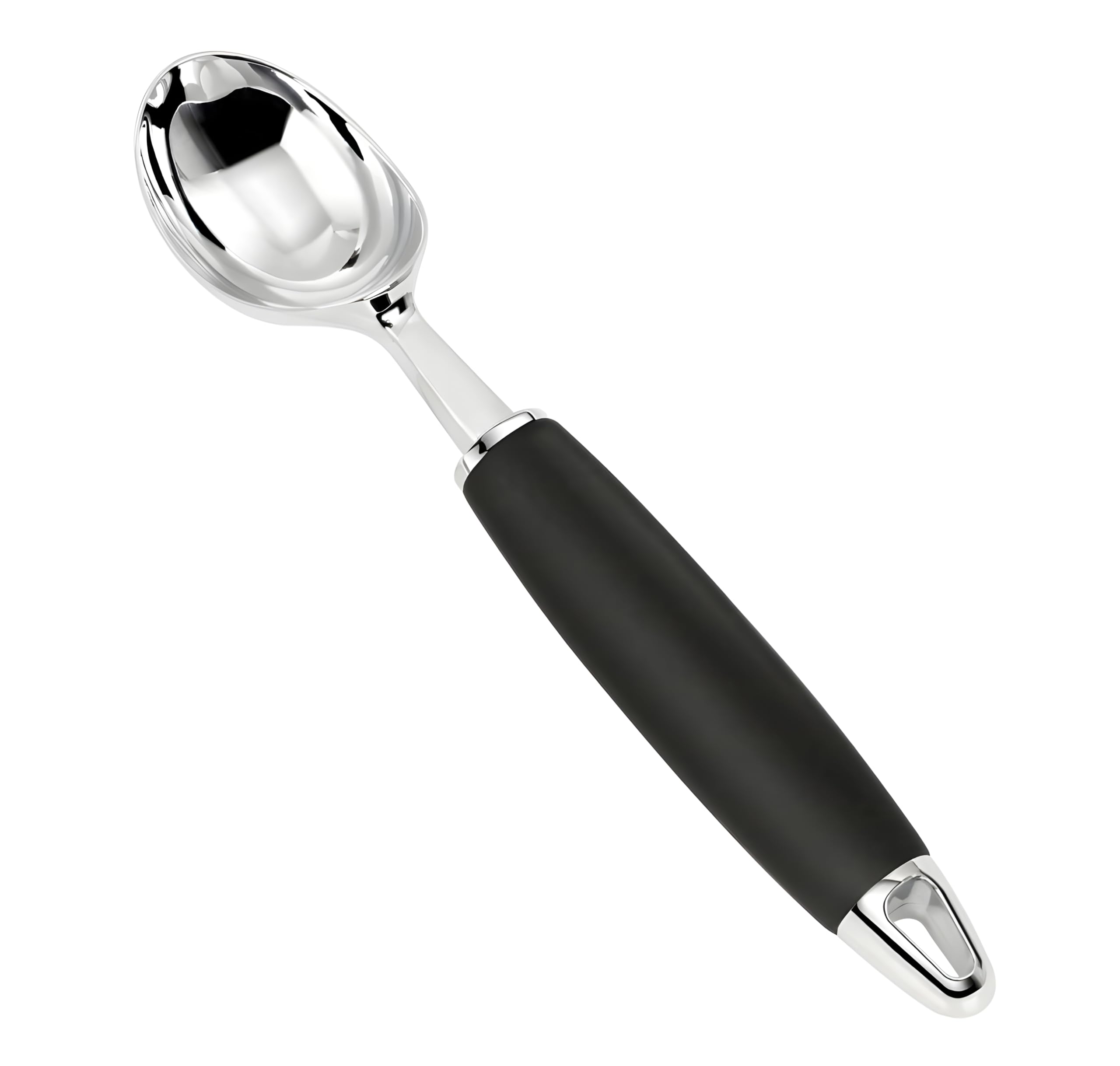 Ice Cream Scoop, Stainless Steel Professional Ice Cream Scooper Spoon with Non-Slip Rubber Grip Handle, Ice Cream Spade for Cookie Dough, Gelato, Sorbet, Melon (Pack of 1, Black)