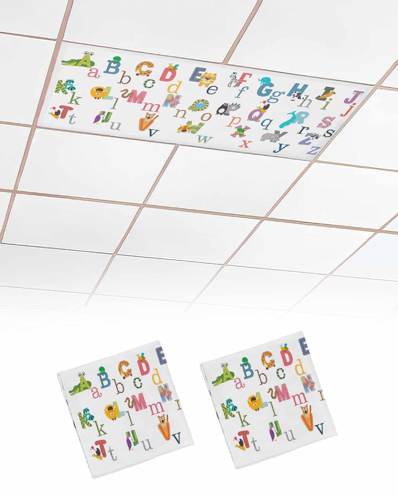 Fluorescent Light Covers - Funny Cartoon Alphabet with Animal Magnetic Light Cover for Ceiling, Cute Children Letter Fluorescent Light Shade Panel for Classroom Office