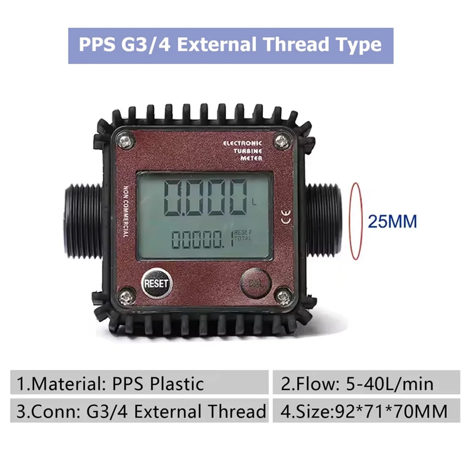 K24 Elektroniczny przepływomierz turbinowy o wysokiej precyzji cyfrowy przekładnia wyświetlacz czujnik przepływu wody, mocznik, benzyna Diesla, 1 sztuka (PPS EX Thread 6)