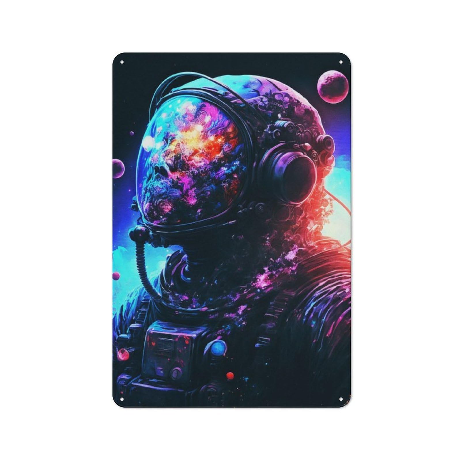 Junmoney Neon Astronaut Vintage Metal Sign 30X20cm For Pub Or Café, For Collectors Of Vintage Metal Wall Decor