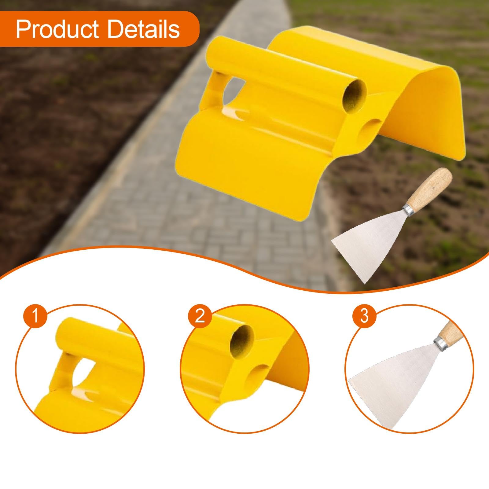 Juego de 2 Paletas para Cemento, Espátulas con Borde de Acero Al Carbono, Mango Antideslizante, Multiusos, Adecuadas para Aceras, Patios, Jardines Y E, Onda Amarilla