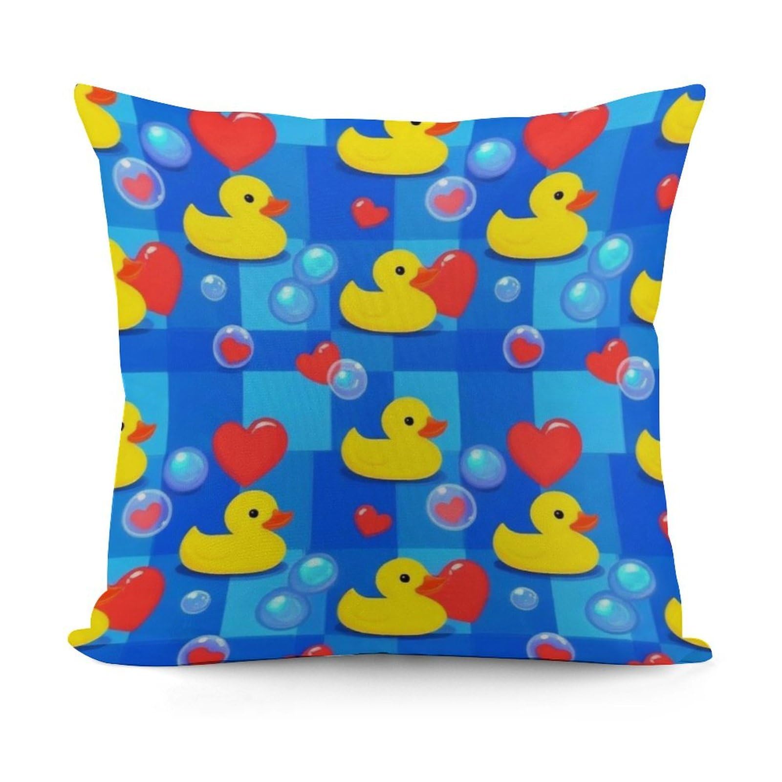 Smazdfxx Picture(442) Fashion Super Soft Cute Funny Bubbles Hearts Yellow Rubber Ducks Pillow Case Cover With Zipper For Bedroom Sofa Couch For All Seasons