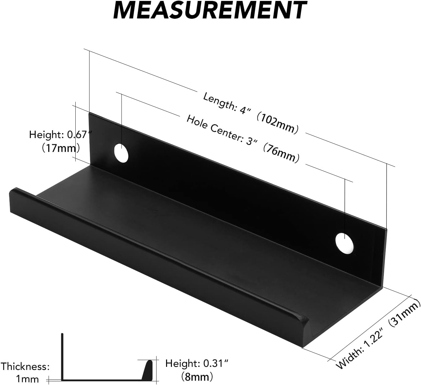 Ravinte 30 Pack Finger Pulls for Cabinets 102mm/4 Length Black Edge Pulls Matte Black Finger Cabinet Pulls Concealed Handles for Kitchen Drawer Finger Edge Pull Tab Handle