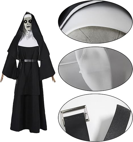 Miniatura 5 de Disfraz de monja para mujer, vestido de monja con máscara de monja aterradora, varios tamaños para adultos, disfraz de monja de Halloween, cosplay