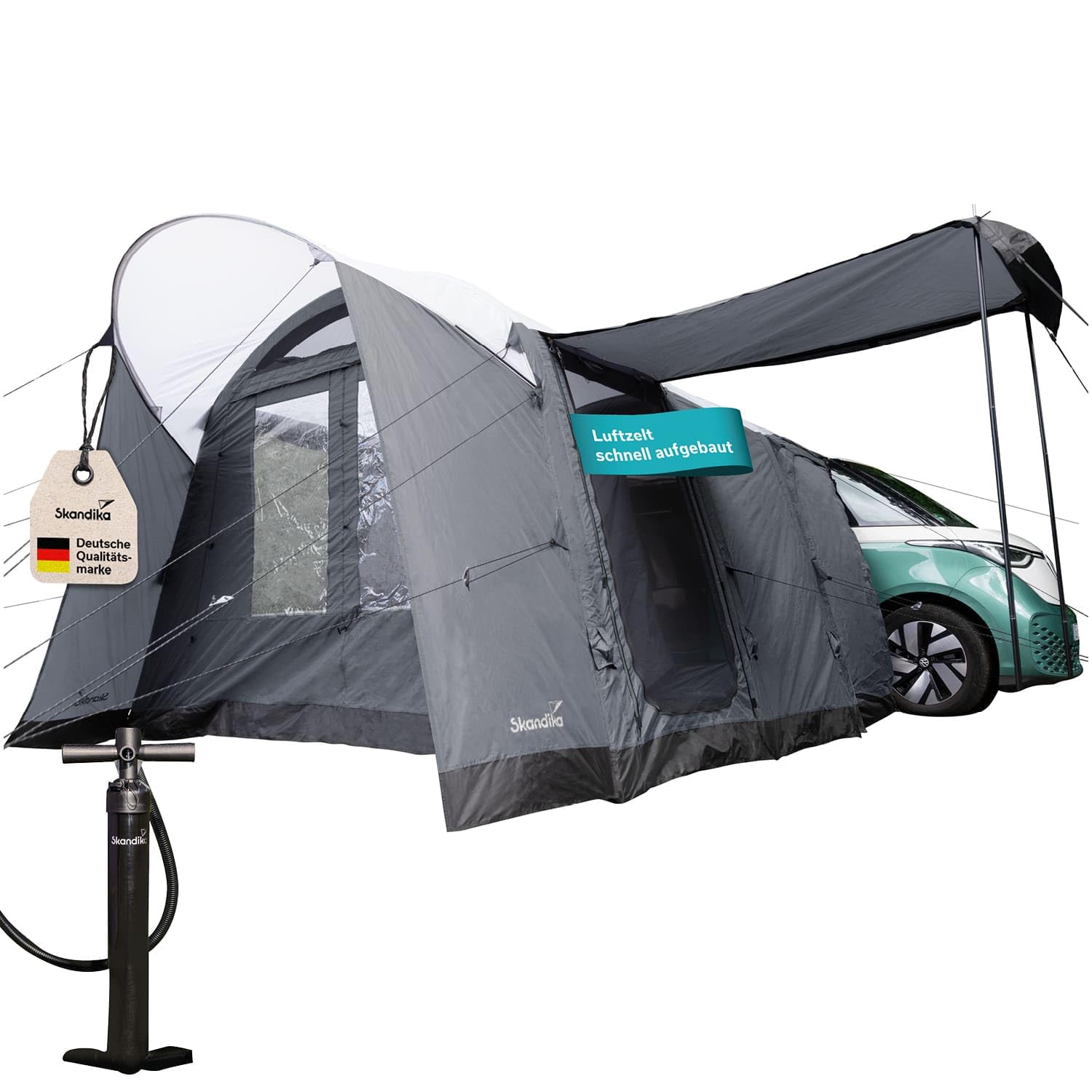 Skandika Busvorzelt Vejers/Esbjerg | Vorzelt aufblasbar, freistehend, 2 m Stehhöhe, wasserfest, 3000 mm Wassersäule, Tunnelzelt, Buszelt, Luftzelt, Luftvorzelt | Zelt für Auto Bus Van Bulli