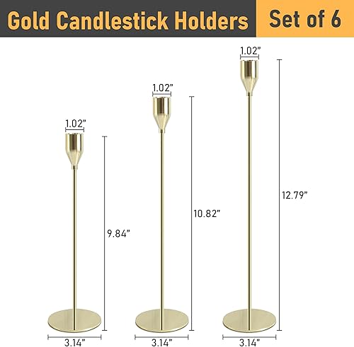 Miniatura 3 de Portavelas dorados, juego de 3 portavelas para centro de mesa, chimenea, gabinete, portavelas cónicos de metal de latón para creador de atmósfera