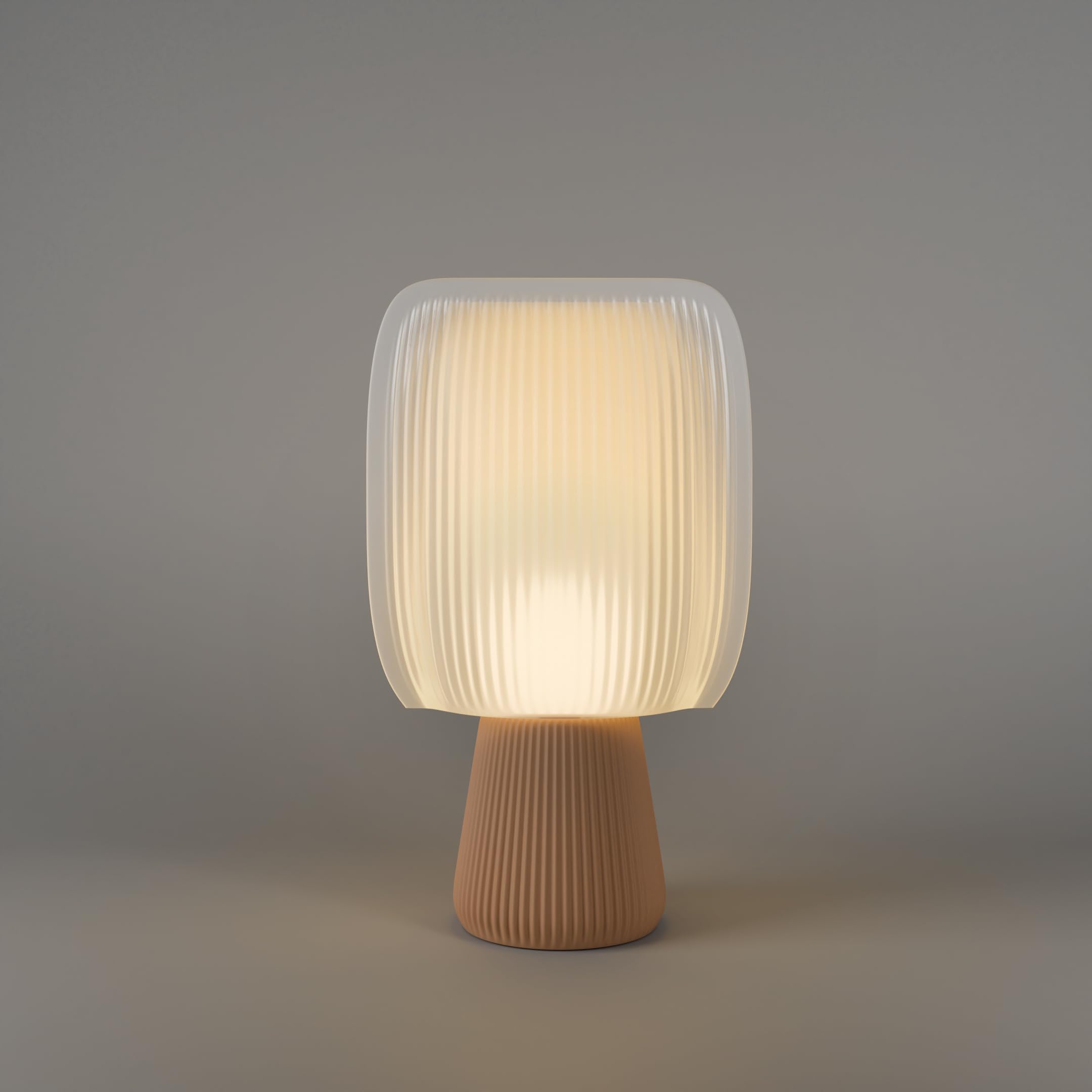 Kova – 3D Printed Designer Table Lamp Ribbed Semi-Transparent Shade for Warm Ambient Lighting | Sustainable Accent Light for Bedroom, Living Room, or Console Table (Warm Buff)-image-1
