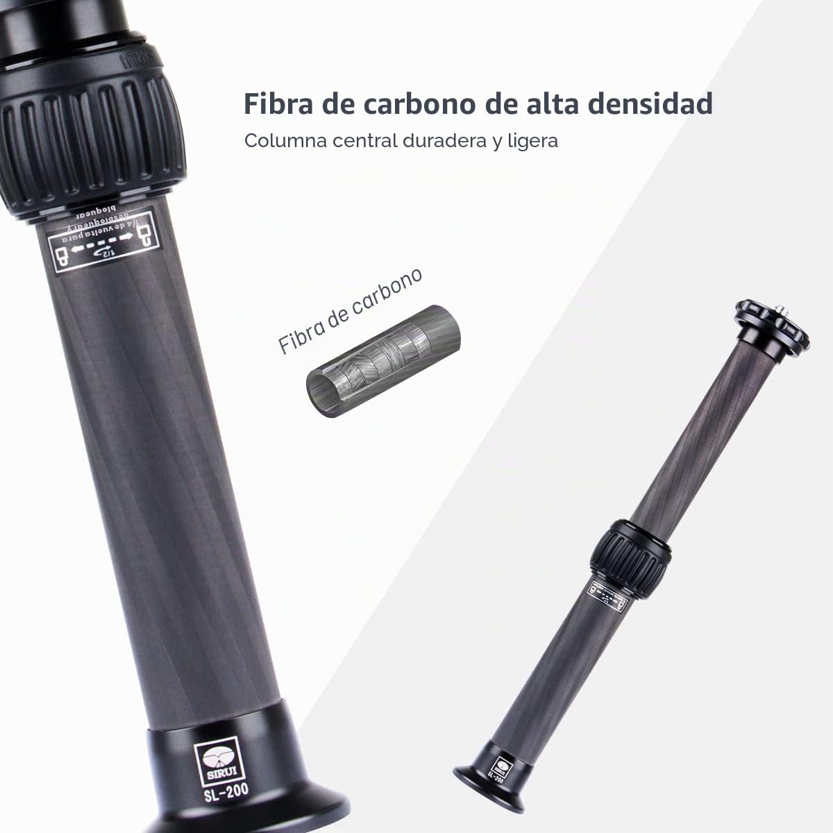 SIRUI Extensión Universal de Fibra de Carbono para Trípode, Monopié, Cámara Réflex Digital, Tubo máximo de 320mm, Carga 15kg - SL-200