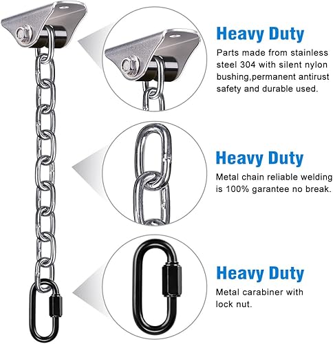 Miniatura 10 de BeneLabel Kits de accesorios para colgar hamaca, colgador de columpio resistente con cadena para patio de juegos en interiores y exteriores, hamaca
