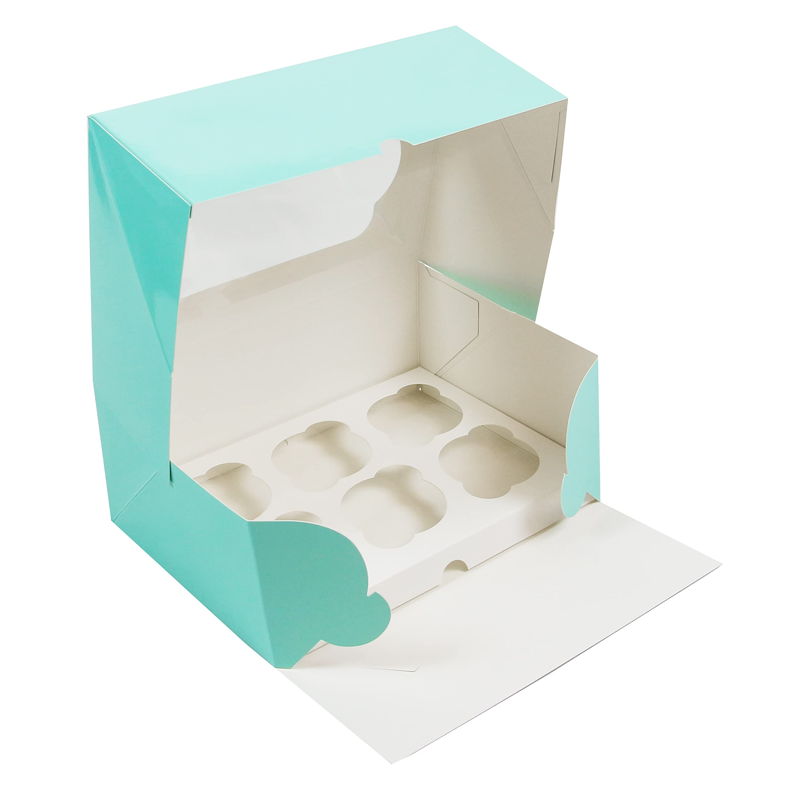 Caja para magdalenas profunda y resistente con inserto, capacidad para 6 cupcakes o magdalenas, caja de galletas, caja de pastelería, brownies y rollos de canela. Azul de diseño con 4