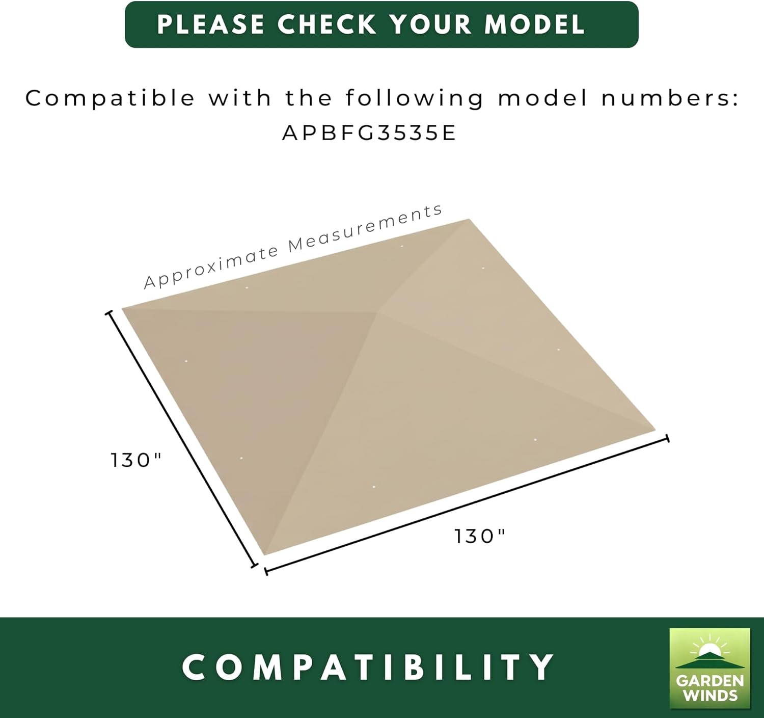 Garden Winds Reinforced RipLock 350 Replacement Canopy Top Cover Compatible with Abba Patio 12’ x 12’ Gazebo Model APBFG3535E - Beige