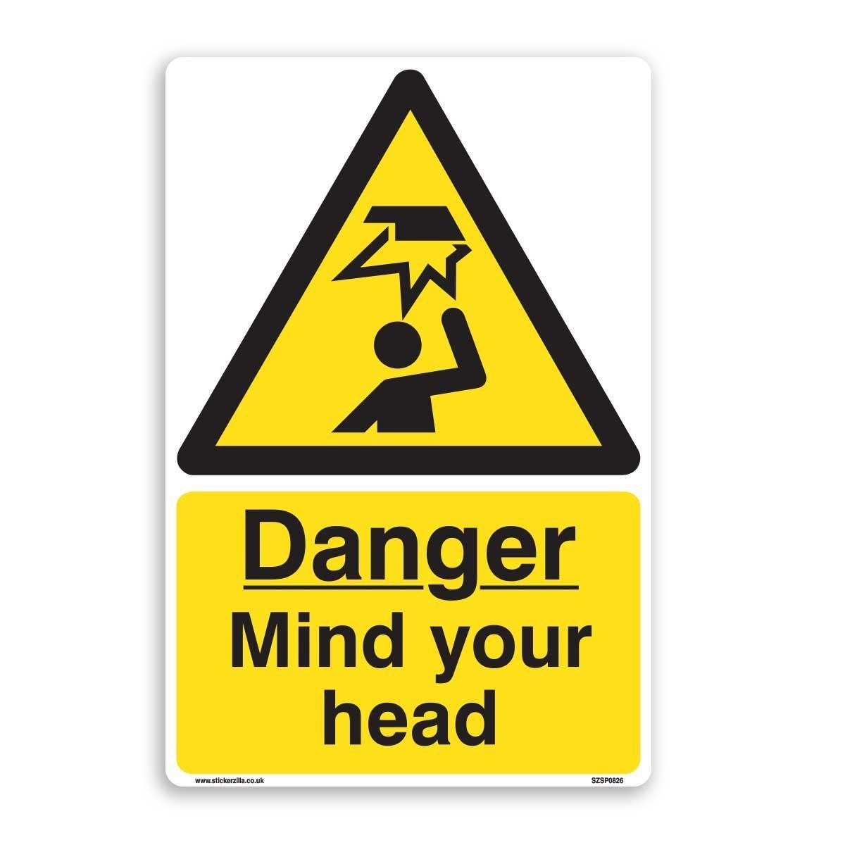 Warnschild „Caution Mind Your Head“ – Selbstklebend, Vinyl, 200 X 60 Mm, Gelb/schwarz