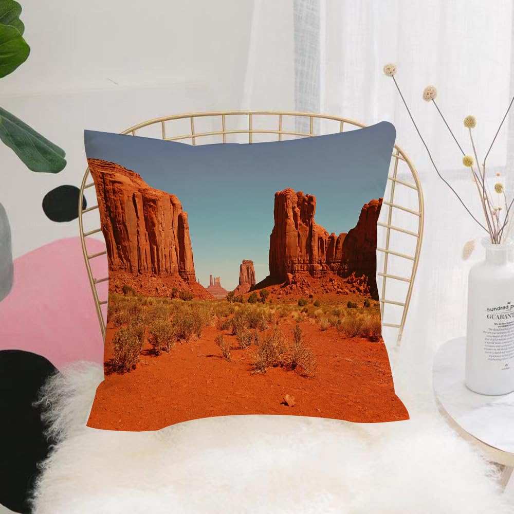 HYOSXW Cushion Cover,Throw Pillow Case Home Decorative for Living Room Bedroom Sofa Chair 16X16 Inch,Desert, sunny hot day Monument Valley Arid Land Primitive Nation Arizona USA,Pillowcase 40X40cm
