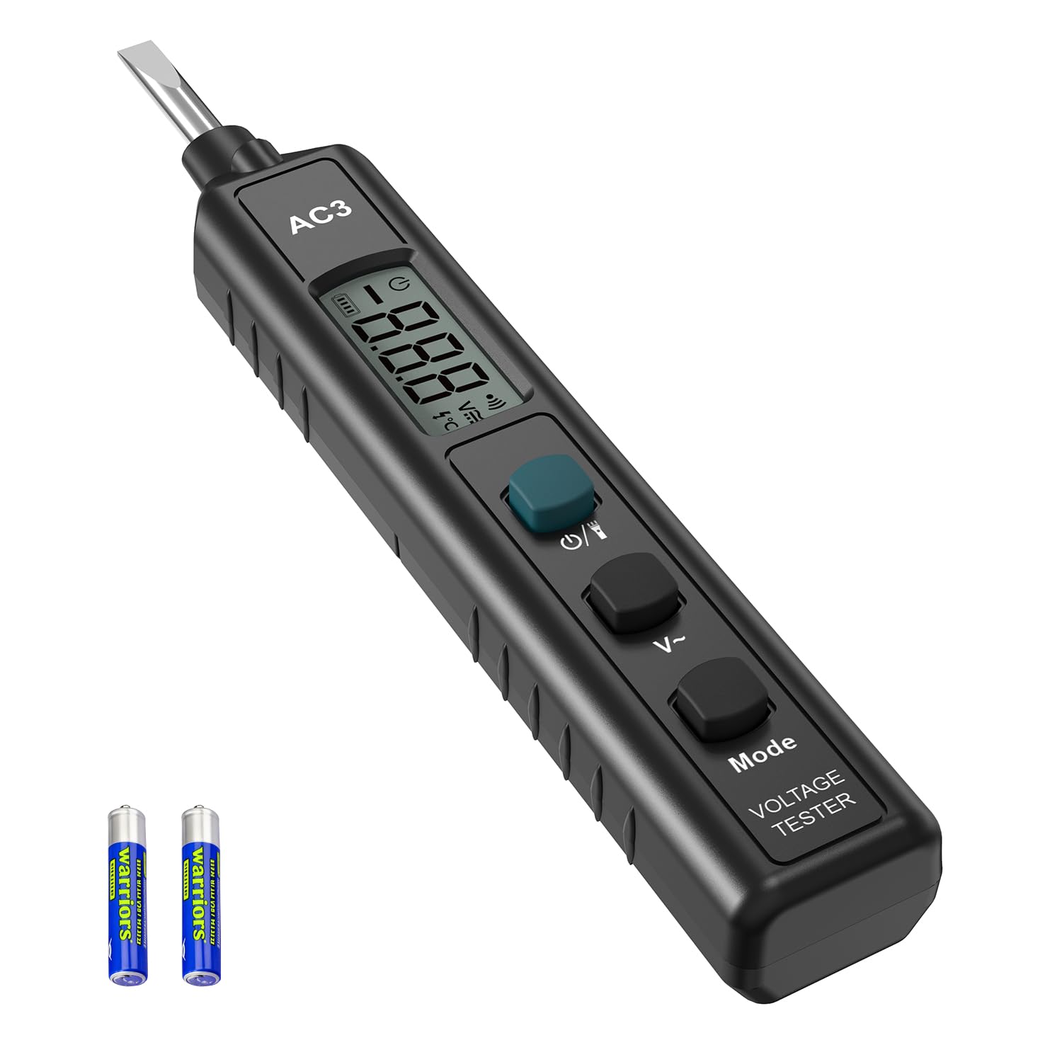 HANMATEK AC3 Voltage Tester, Non-Contact Electrical Tester Pen with LCD Display, Live Wire Check, Continuity & Battery Polarity Test, AC 12–300V, Dual-Color Backlight, Flashlight, Auto Power Off