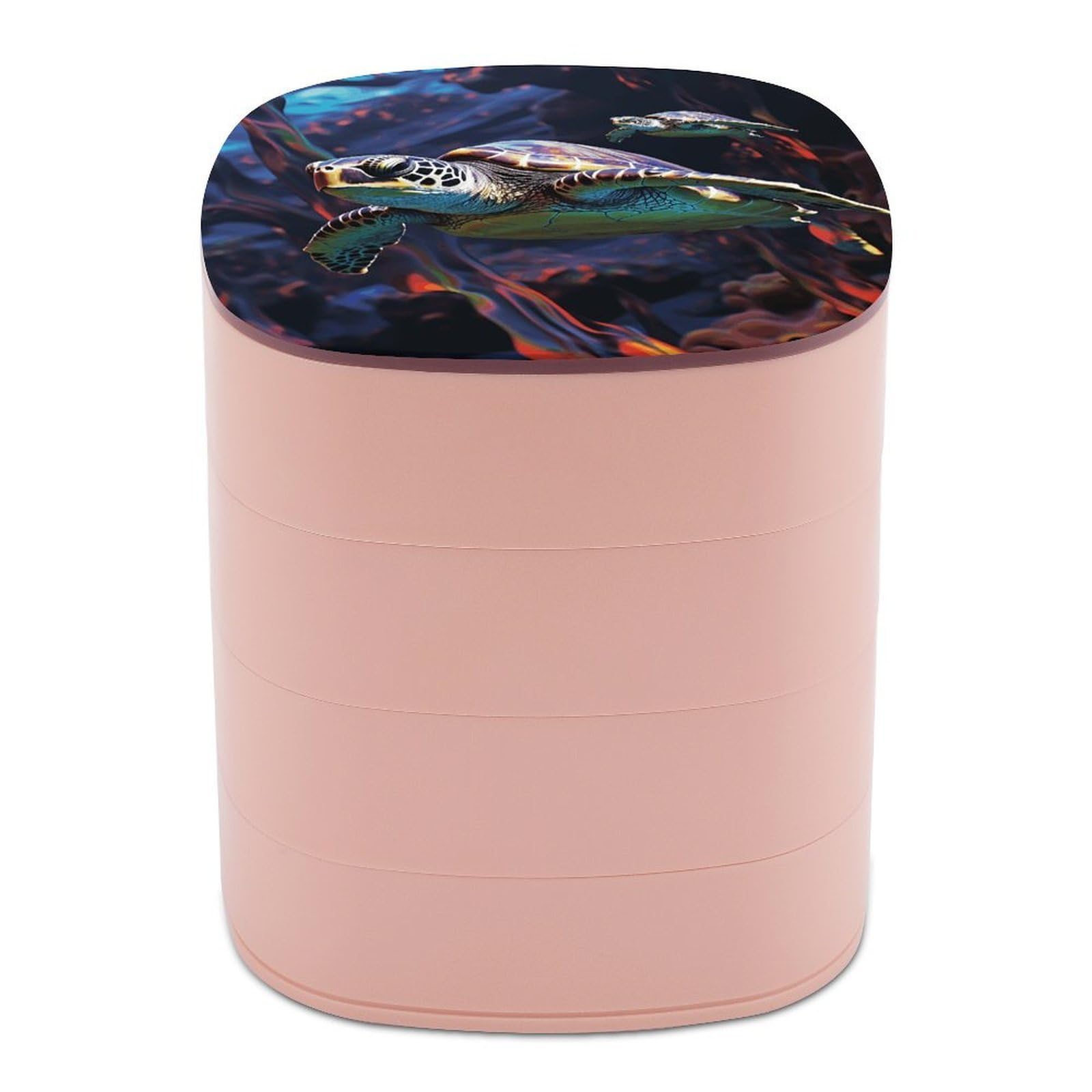 VstaDank A Colorful Tropical Sea Turtle Jewelry Organizer 4-Layer Rotating Travel Jewelry Tray Case with Lid for Bracelets Rings Bracelets Small Jewelry Storage Box Earring Holder for Women
