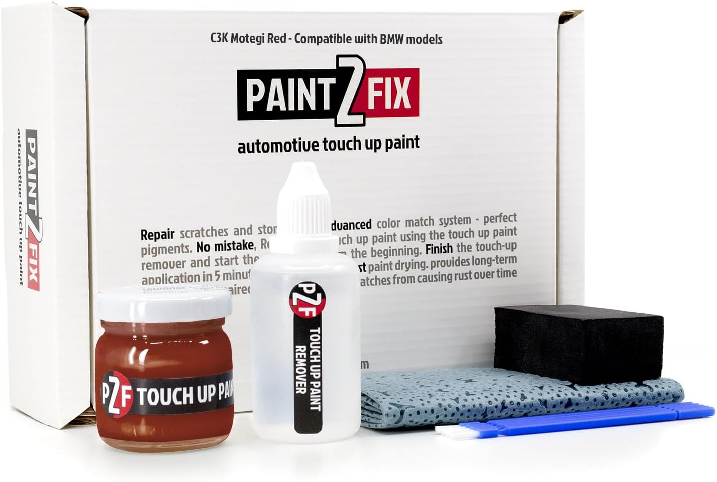 C3K Motegi Red Touch Up Paint Kit for BMW Scratch & Chip Repair - 1.35 Fl Oz (40ml)