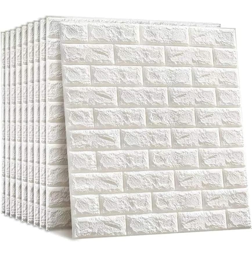 Image of 3D White Brick Wallpaper with Golden Tikdi Self Adhesive PE Foam Wall Sticker for Home Living Room Bedroom Kitchen Hotel DIY Wall Decor ((25, White Bricks Wallpaper)